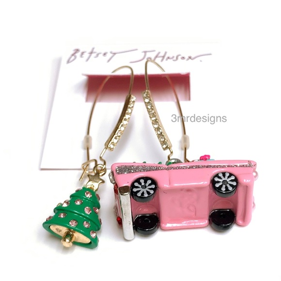 NWT Betsey Johnson 💋SANTA TRUCK Gold Tone Crystal Drop Earrings & Necklace Set - Picture 12 of 13